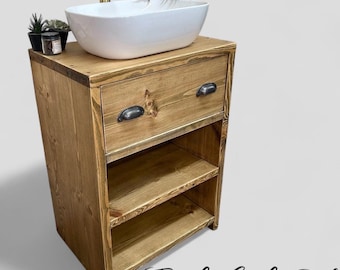 WOOLWICH | Handmade Solid Redwood Pine Furniture | Bathroom Sink Unit With Storage |