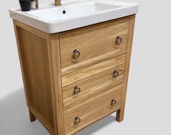 SHIPTON | Classic Oak 3 Drawer Chest including Modern Ceramic Basin | Solid Oak Drawers | Solid Oak Bathroom Furniture | Solid Oak