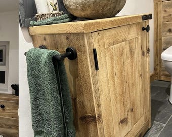 ALNWICK | Handmade Wooden Furniture | Bathroom Vanity Unit With Storage | Rustic Basin Unit | Natural Wood Bathroom Vanity Unit | Sink Unit