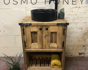 BRIGHTON| Handmade Wooden Furniture | Bathroom Vanity Unit With Storage | Rustic Basin Unit | Natural Wood Bathroom Vanity Unit | Sink Unit