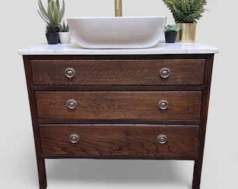 NOW SOLD | VINTAGE 165. | Fully Restored Vintage Oak Bathroom Vanity | Vintage Oak Vanity | Solid Oak Vanity | Vintage Oak |