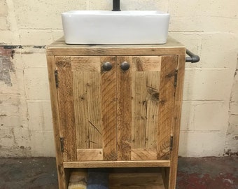 SALISBURY | Handmade Wood Furniture | Bathroom Vanity Unit With Storage | Rustic Basin Unit | Natural Wood Bathroom Vanity Unit | Sink Unit