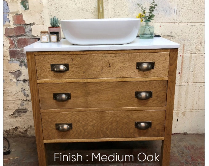 LEDBURY | Classic Oak 3 Drawer Chest | Solid Oak | Reclaimed Oak | Oak Bathroom Furniture | Solid Oak Vanity Unit | Vintage Oak