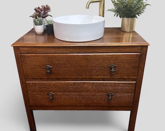 NOW SOLD |  VINTAGE 191 | Vintage Oak Vanity | Solid Oak Vanity | Vintage Oak | Oak Bathroom Vanity