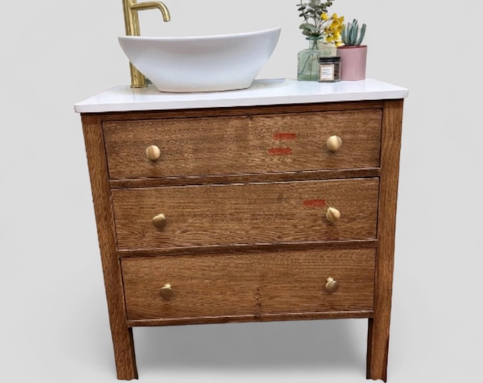 LEDBURY  | Classic Oak 3 Drawer Chest | Solid Oak | Reclaimed Oak | Oak Bathroom Furniture | Solid Oak Vanity Unit | Vintage Oak