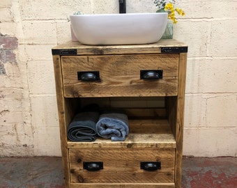 APPLETON | Handmade Wooden Furniture | Bathroom Vanity Unit With Storage | Rustic Basin Unit | Natural Wood Bathroom Vanity Unit | Rustic |
