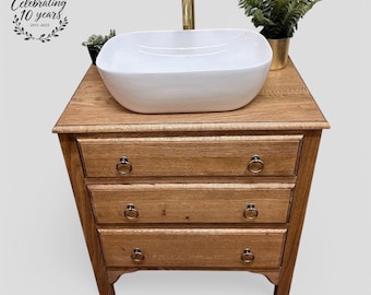 LEDBURY  | Classic Oak 3 Drawer Chest | Solid Oak | Reclaimed Oak | Oak Bathroom Furniture | Solid Oak Vanity Unit | Vintage Oak