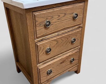 TEWKESBURY | Classic Oak 3 Drawer Chest including Ceramic Traditional Basin