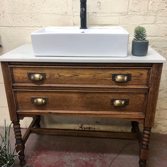 SOLD | Edwardian Oak Bathroom Vanity | Oak Vanity | Vintage Vanity |