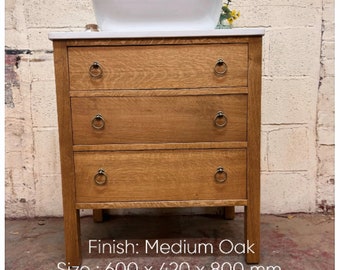 LEDBURY | Classic Oak 3 Drawer Chest | Solid Oak | Reclaimed Oak | Oak Bathroom Furniture | Solid Oak Vanity Unit | Vintage Oak