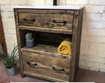 CHELSEA 2 | Handmade Wooden Furniture | Bathroom Vanity Unit With Sink | Rustic Basin Unit | Natural Wood Bathroom Vanity Unit | Sink Unit