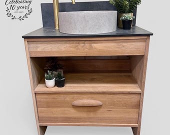 STOCKHOLM | Classic Oak Bathroom Unit | Mid-Century Style Bathroom Furniture | Oak Vanity Unit | Scandi Style / Minamalist Furniture