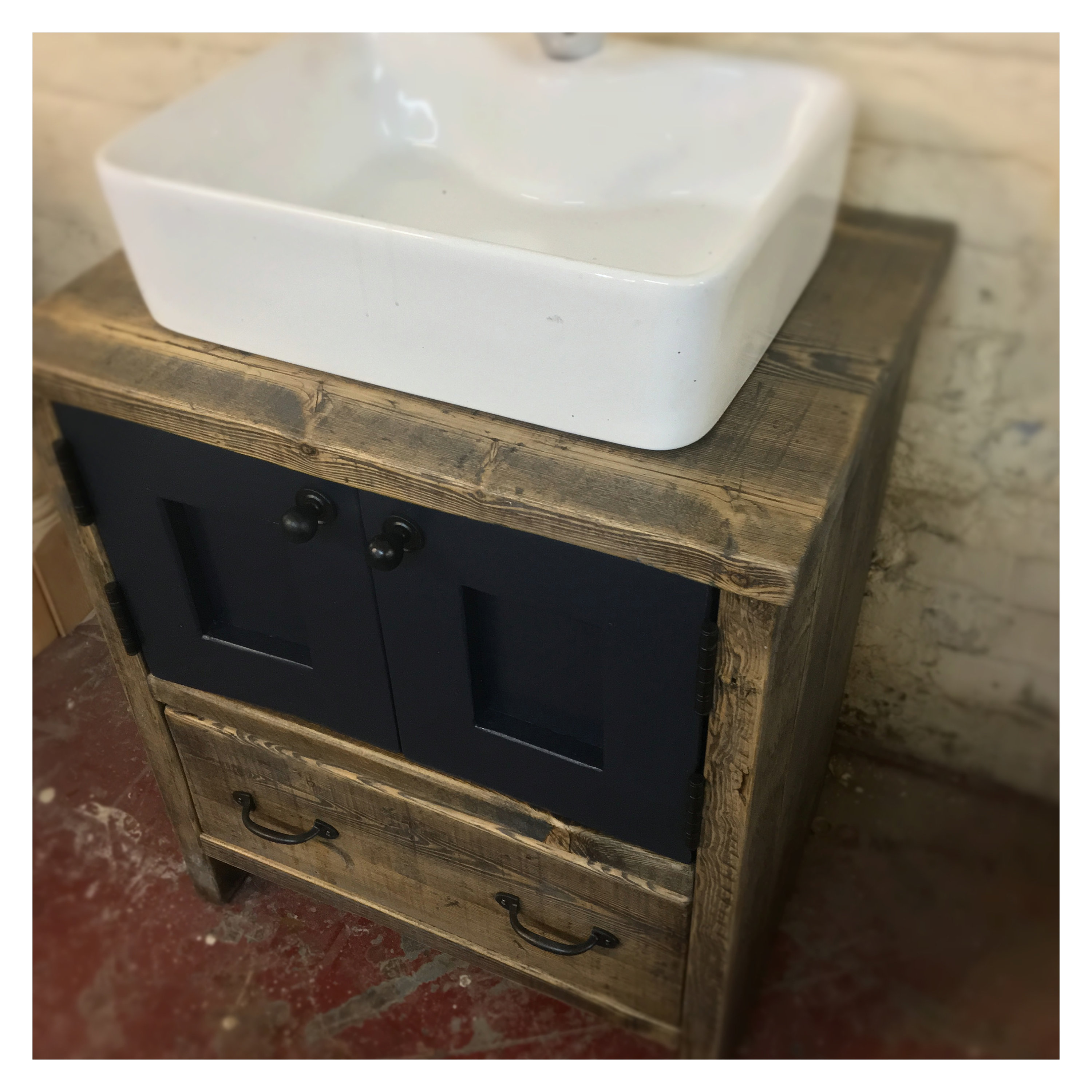 HEXHAM PAINTED Handmade Reclaimed Timber Bathroom Vanity Unit