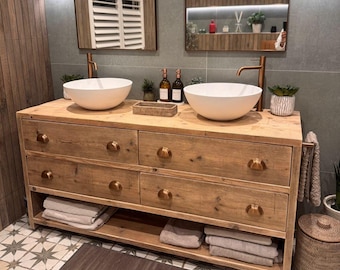 Reclaimed Bathroom Vanity Unit  Handmade Solid Wood Cabinet with Drawers Abingdon