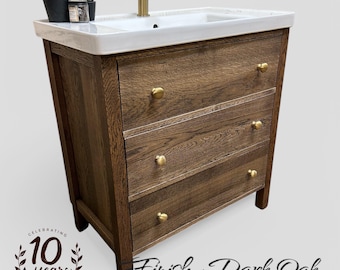 SHIPTON | Classic Oak 3 Drawer Chest including Modern Ceramic Basin | Solid Oak Drawers | Solid Oak Bathroom Furniture | Solid Oak