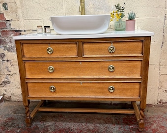 NOW SOLD | VINTAGE 178 | Fully Restored Vintage Oak Bathroom Vanity | Vintage Oak Vanity | Solid Oak Vanity | Vintage Oak |