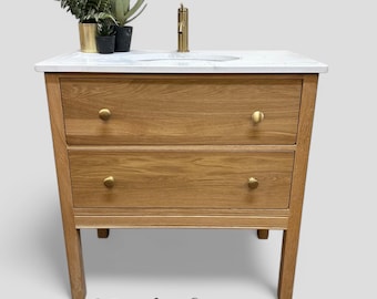 BANBURY 2 | Including our Prestbury or Alderley Under-Mounted Basin |Classic 2 Drawer Chest | Solid European Oak | Oak Bathroom Furniture