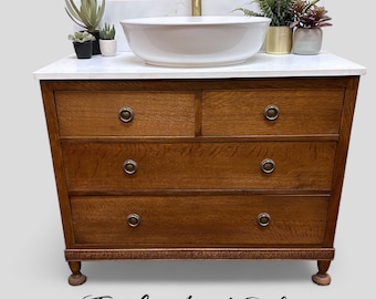 NOW SOLD |  VINTAGE 194 | Vintage Oak Vanity | Solid Oak Vanity | Vintage Oak | Oak Bathroom Vanity
