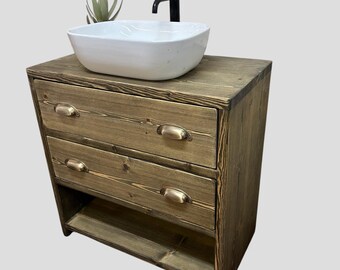 ABINGDON  | Handmade Solid Redwood Pine Furniture | Bathroom Vanity Unit With Storage | Solid  Wooden Bathroom Vanity Unit | Wood Sink Unit