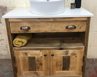 WARWICK | Handmade Wooden Furniture | Bathroom Vanity Unit With Storage | Rustic Basin Unit | Natural Wood Bathroom Vanity Unit | Wash Stand