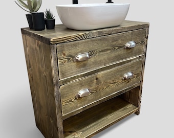 ABINGDON | IN STOCK | Handmade Solid Redwood Pine | Bathroom Sink Unit | Solid Wooden Bathroom Vanity Unit