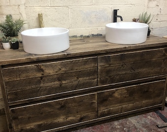 WIMBLEDON DOUBLE | Handmade Wood Furniture | Bathroom Vanity Unit With Storage | Rustic Basin Unit | Natural Wood Bathroom Unit | Sink Unit