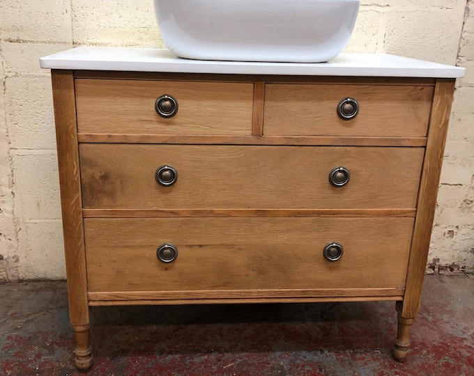 NOW SOLD | VINTAGE 108 | Vintage Oak Bathroom Vanity | Fully restored vintage vanity unit | Vintage oak unit | Soho Basin