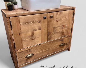 HEXHAM | Handmade Solid Redwood Pine Furniture | Bathroom Vanity Unit With Storage | Rustic Basin Unit | Natural Wood Bathroom Vanity Unit