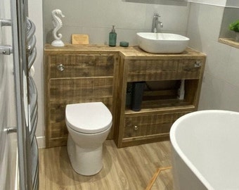 BATTERSEA COMBINATION | Natural Handmade Wooden Bathroom Furniture | Wooden Vanity unit | Basin & WC Furniture Set | Bathroom Vanity Unit
