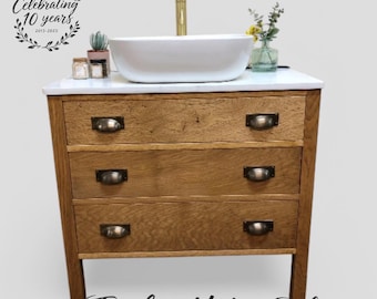 LEDBURY | Classic Oak 3 Drawer Chest | Solid Oak | Reclaimed Oak | Oak Bathroom Furniture | Solid Oak Vanity Unit | Vintage Oak