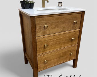 LEDBURY 2 | IN STOCK | Including Prestbury or Alderley Under-Mounted Basin | Classic Oak 3 Drawer Chest | Solid Oak | Oak Bathroom Furniture