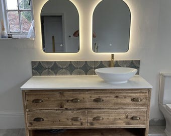 Abingdon | Reclaimed Bathroom Vanity Unit | Handmade Solid Wood Double Cabinet with Soft Close Drawers,