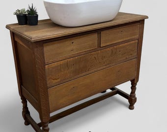 NOW SOLD | VINTAGE 219  | Vintage Oak Chest | Solid Oak Drawers | Vintage Oak | Oak  Bathroom Vanity