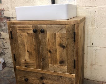 HEXHAM | Handmade Wooden Furniture | Bathroom Vanity Unit With Storage | Rustic Basin Unit | Natural Wood Bathroom Vanity Unit | Sink Unit