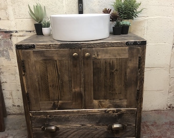 HEXHAM | Handmade Wooden Furniture | Bathroom Vanity Unit With Storage | Rustic Basin Unit | Natural Wood Bathroom Vanity Unit | Sink Unit