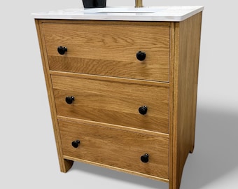 STUDLEY 2  | Including Our Prestbury Or Alderley Under-Mounted Basin | Classic Oak 3 Drawer Chest | Solid Oak | Oak Bathroom Furniture