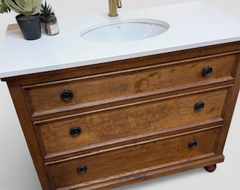 VINTAGE 218  | Vintage Oak Chest | Solid Oak Drawers | Vintage Oak | Oak  Bathroom Vanity