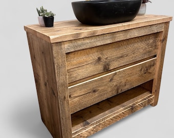WINEWALL | Handmade Wooden Furniture | Bathroom Vanity Unit With Storage | Rustic Basin Unit | Natural Wood Bathroom Vanity Unit | Sink Unit