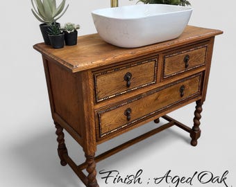VINTAGE 221 | Vintage Oak Chest | Solid Oak Drawers | Vintage Oak  | Oak  Bathroom Vanity