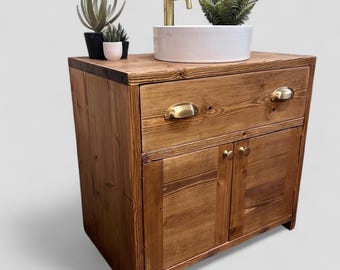 STAINFORTH | Handmade Solid Redwood Pine Furniture  | Bathroom Vanity Unit With Storage | Basin Unit | Natural Wood Bathroom Vanity Unit |