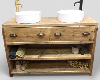 WOOLWICH DOUBLE | Handmade Reclaimed Timber Bathroom Furniture | Bathroom Vanity Unit With Storage | Rustic Basin Unit | Reclaimed Timber