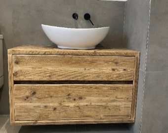 FULHAM WALL | Handmade Wood Furniture | Wall Mounted Bathroom Vanity Unit | Rustic Sink Unit | Natural Wood Bathroom Vanity Unit | Wall Unit
