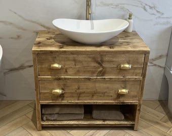 ABINGDON | Handmade Reclaimed Timber Furniture | Bathroom Vanity Unit With Storage | Natural Wood Bathroom Vanity | Solid Wood Bathroom Unit
