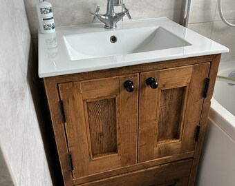 BURFORD | Handmade Wooden Furniture | Bathroom Vanity Unit With Storage | Rustic Basin Unit | Natural Wood Bathroom Vanity Unit | Sink Unit