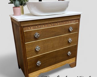 HARRIS LEBUS | Oak Chest Of Drawers  | MCM Furniture  | Solid & Veneered  Oak | Oak Bathroom Vanity | Fifties Style Bathroom Vanity Unit