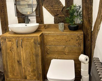 YORK COMBINATION  |  Natural Handmade Wooden Bathroom Furniture | Wooden Vanity unit | Basin & Toilet Furniture Set | Bathroom Vanity Unit