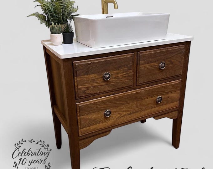 Featured listing image: WINCHESTER | Classic Oak 3 Drawer Chest | Solid Oak  | Oak Bathroom Furniture | Solid Oak Vanity Unit | Vintage Oak