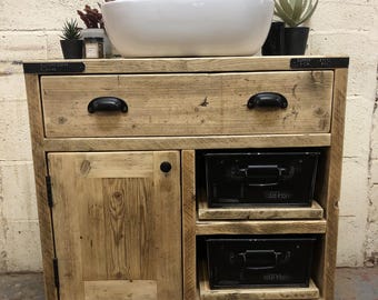 SHOREDITCH | Handmade Bathroom Furniture | Industrial Sink Unit | Rustic Vanity | Wooden Vanity Furniture | Handmade Natural Wood Sink Unit