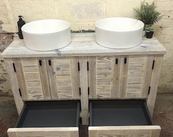 SALCOMBE DOUBLE | Handmade Wooden Bathroom Furniture | Bathroom Cabinet | Sink Unit | Seaside Bathroom Unit | Natural Wooden Bathroom Vanity
