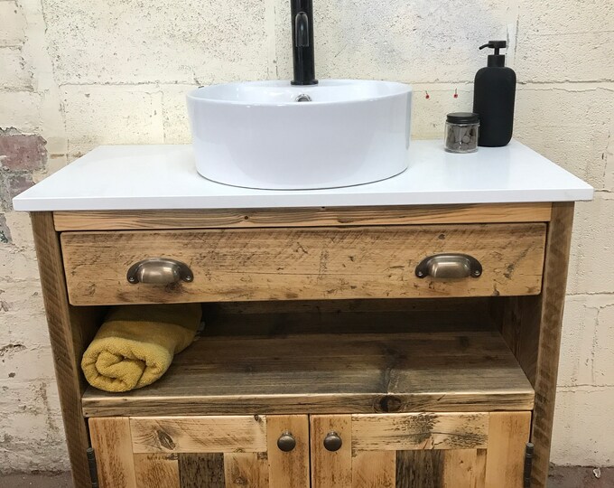 WARWICK | IN STOCK |  Reclaimed Timber Bathroom Unit Complete with Quartz Top & London Round Basin